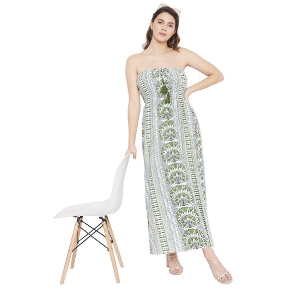 Gypsie Blu Women Floral Print Olive Polyester Tube Dress for Party Wear - Picture 7 of 7